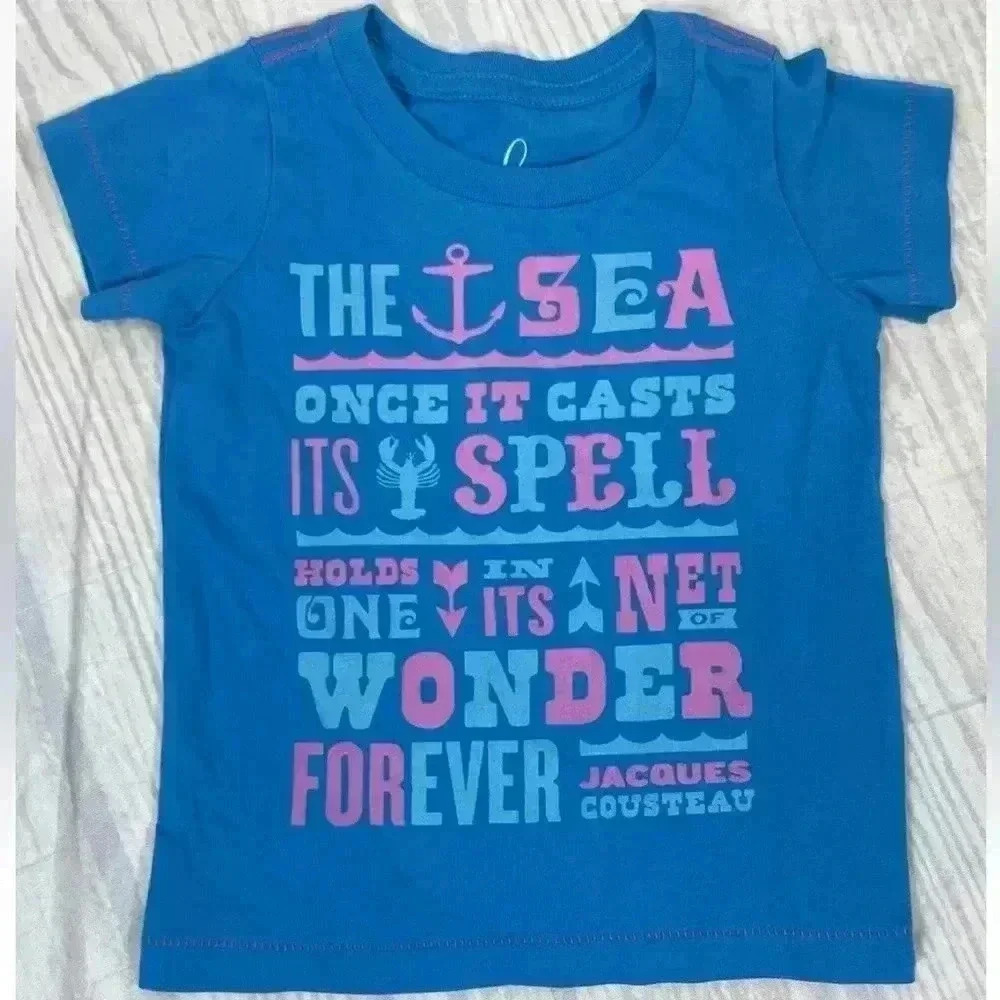 Peek Baby T Shirt Too Blue Pink Size 6-12 Months Jacques Cousteau Pima Cotton‎